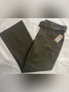 Flared Utility Jeans in Olive Green with Belt, NWT